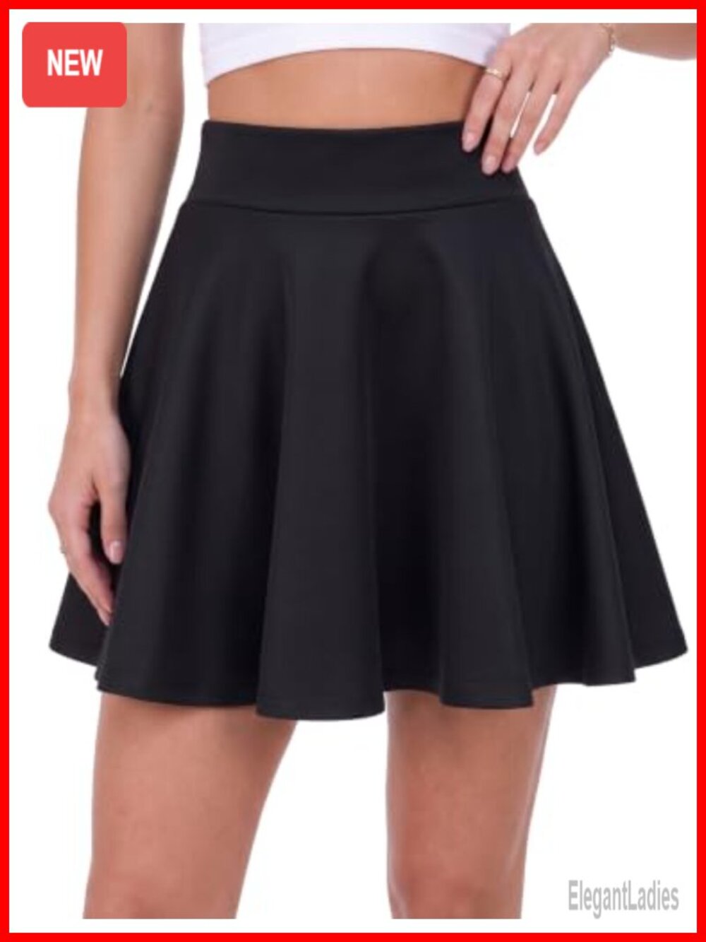 Pleated Mini Skirt High Waist Stretchy A-Line Skater Pull-On